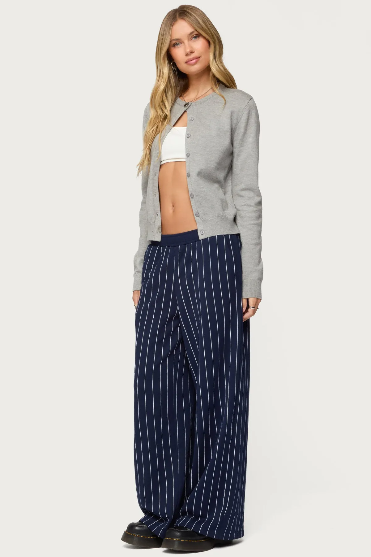 Mercer Pinstripe Wide Leg Sweatpants sold by Edikted product image thumbnail 3