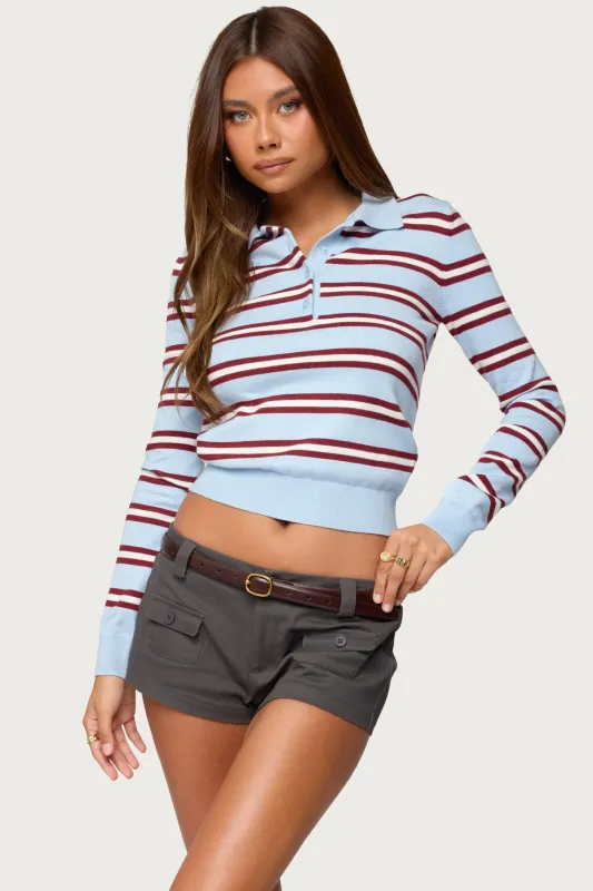 Brayden Striped Polo Sweater sold by Edikted