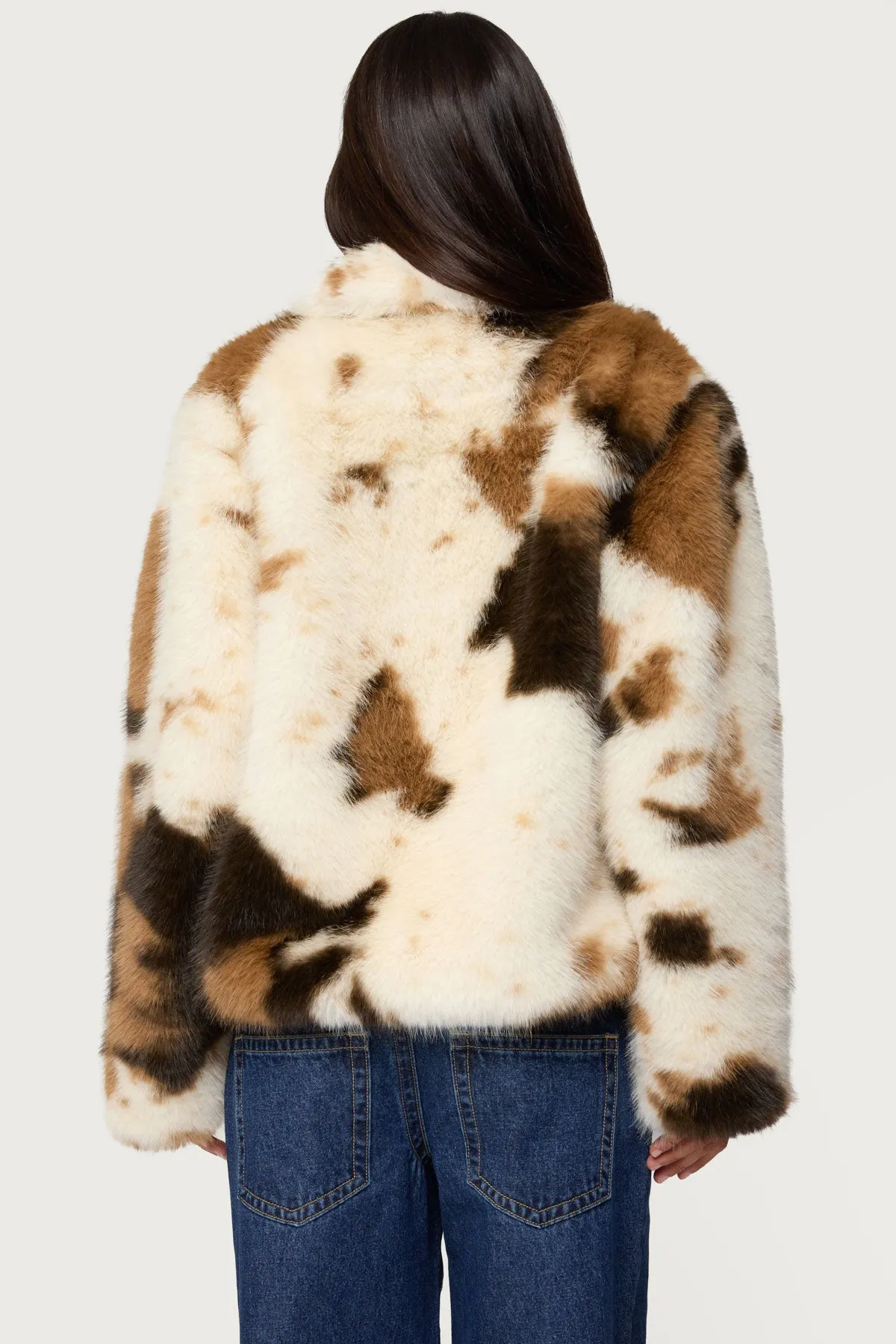 Rayan Cow Print Faux Fur Jacket sold by Edikted product image thumbnail 5
