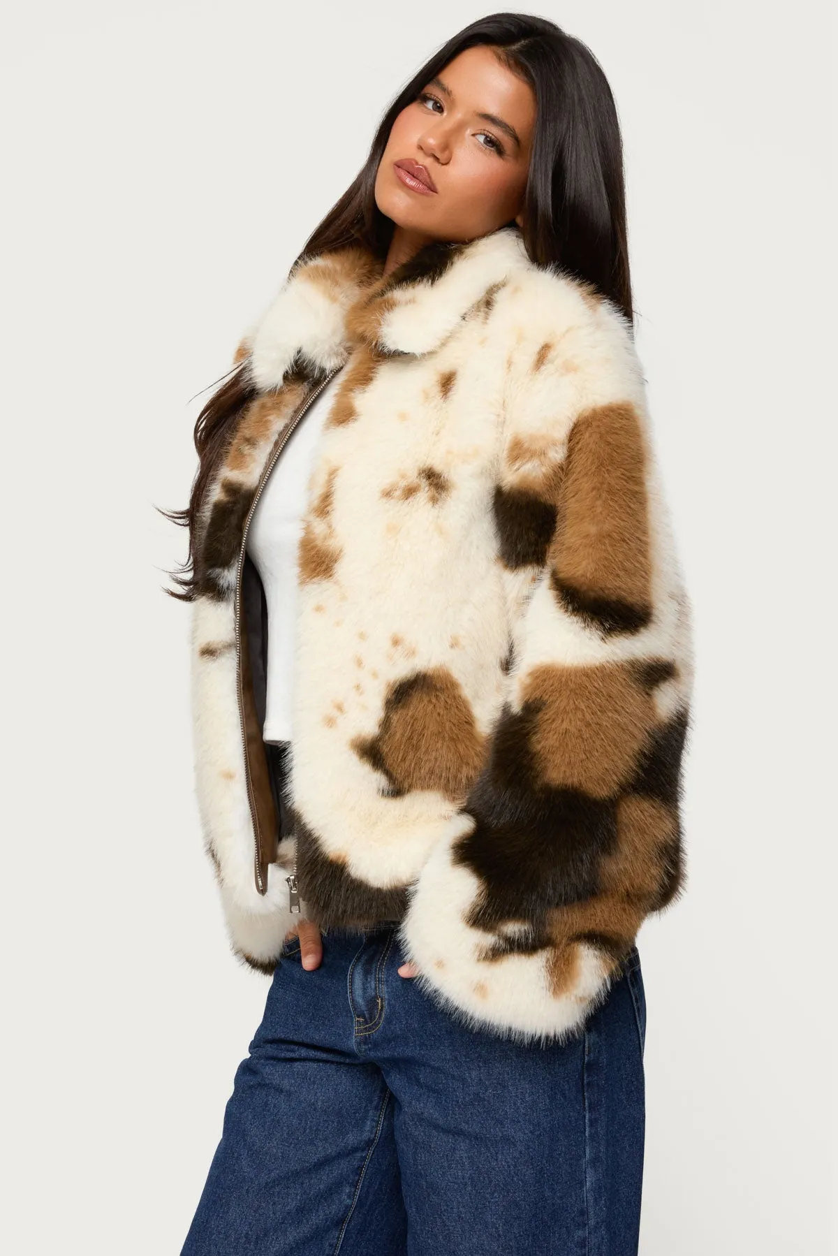 Rayan Cow Print Faux Fur Jacket sold by Edikted product image thumbnail 4