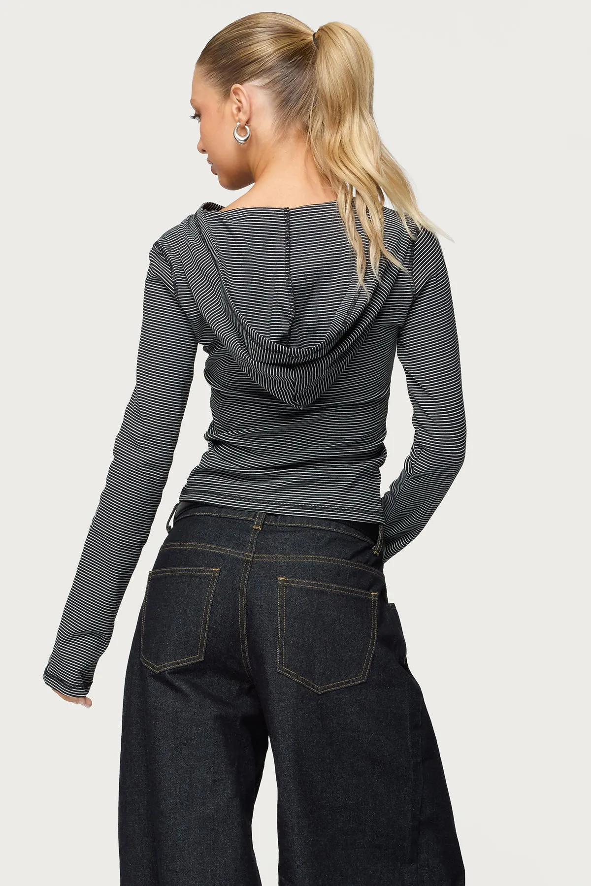 Damson Striped Hooded Henley Top sold by Edikted product image thumbnail 4