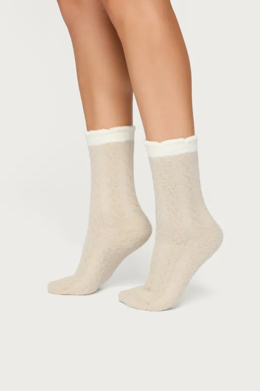 Contrast Fuzzy Cable Knit Socks sold by Edikted