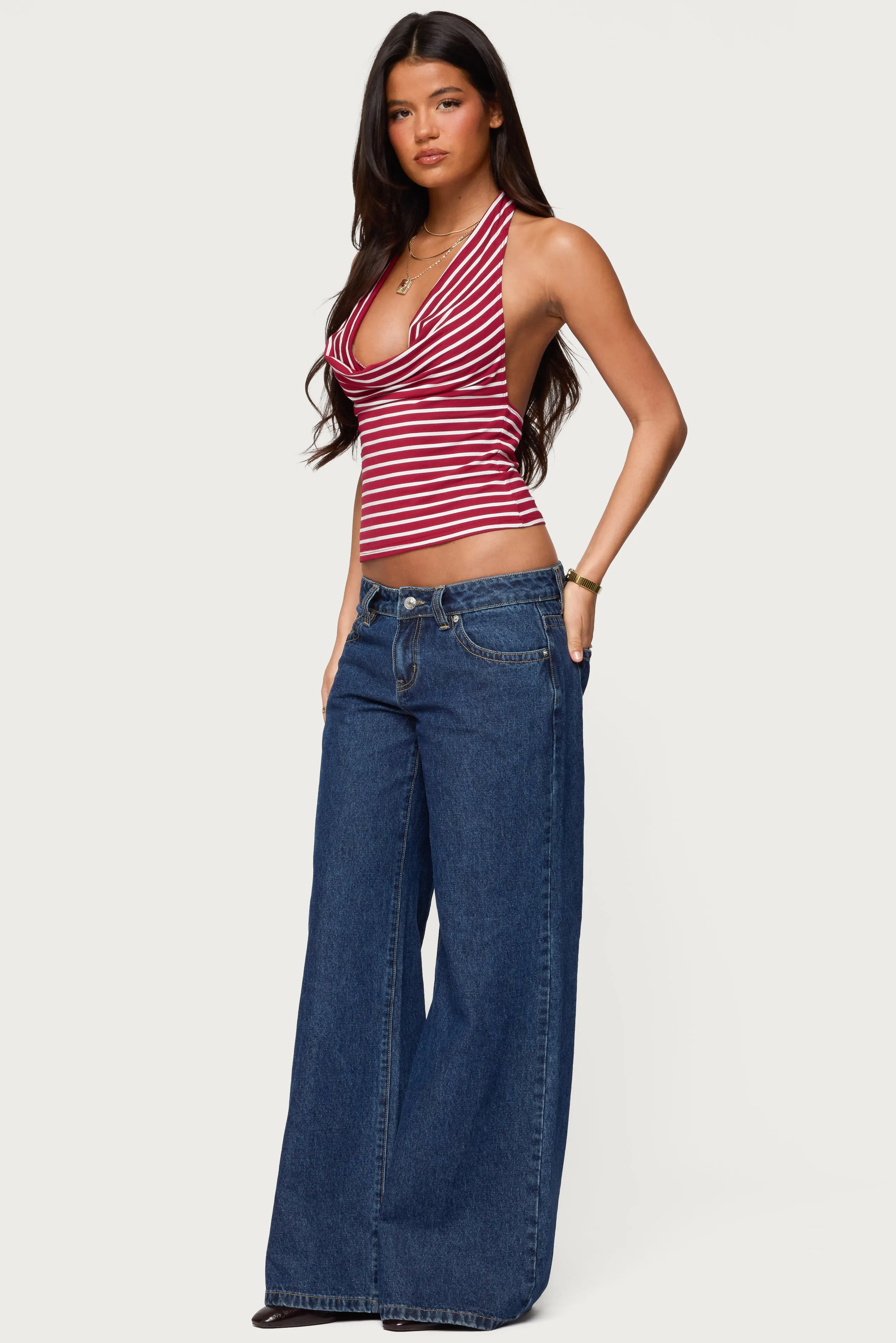 Striped Cowl Neck Halter Top sold by Edikted product image thumbnail 5