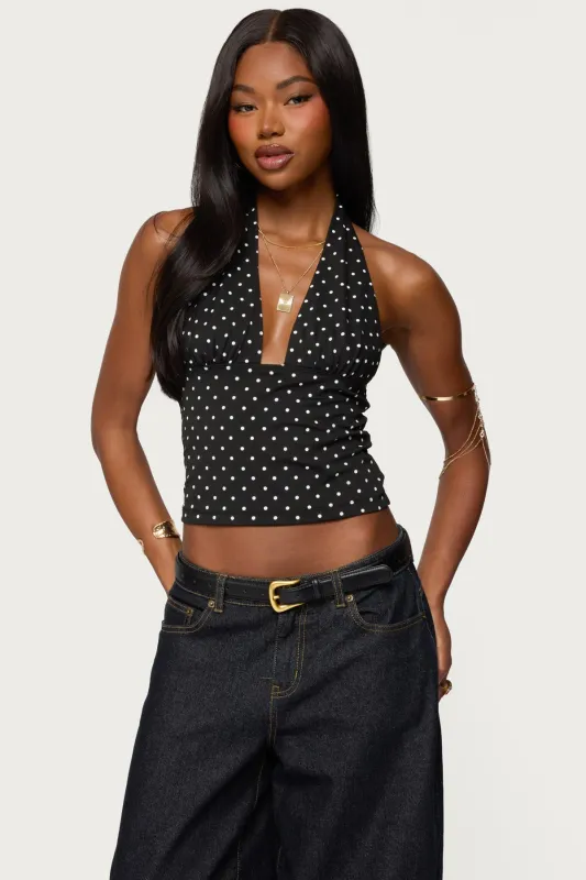 Blaire Polka Dot Halter Top sold by Edikted