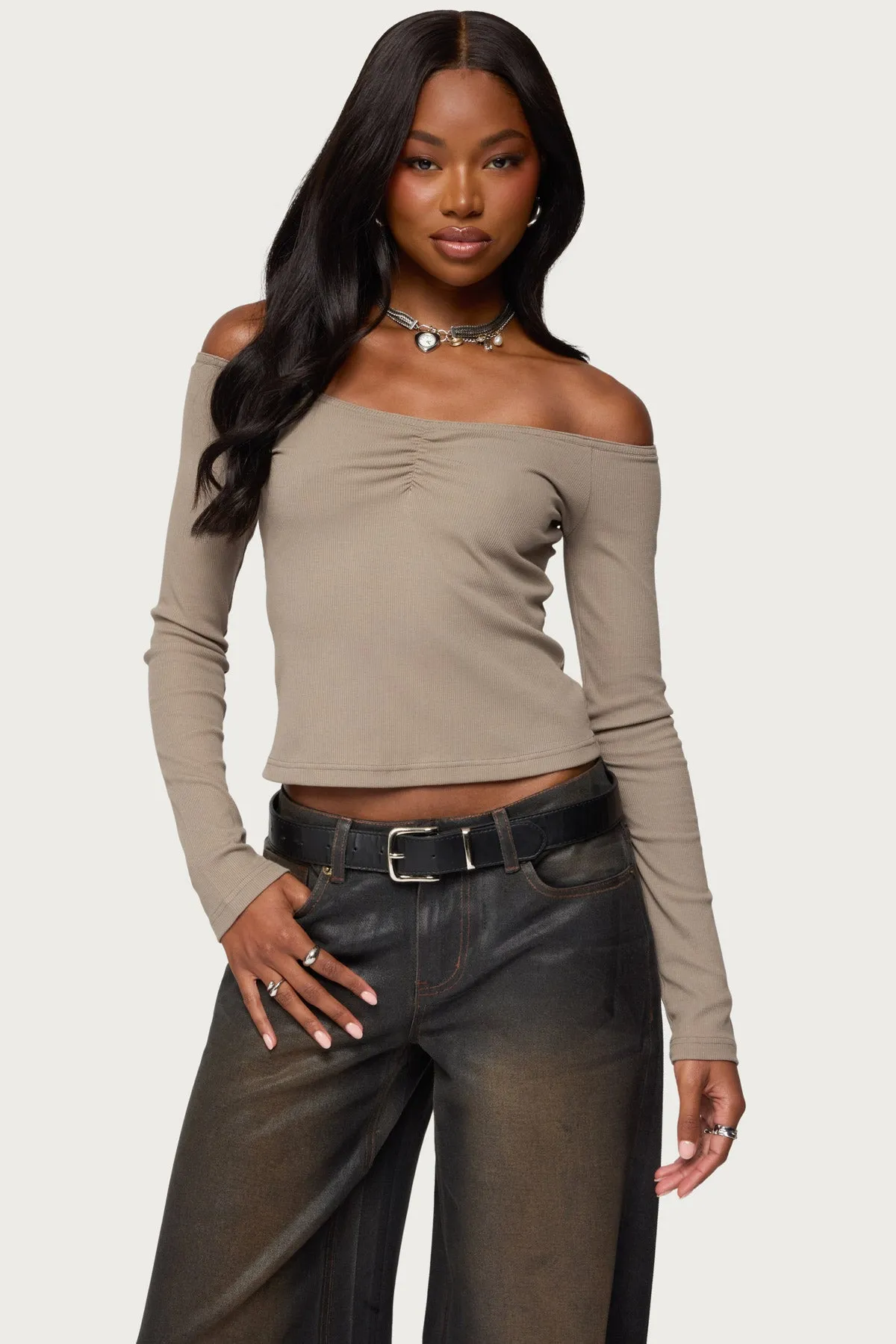 Cambria Ribbed Off Shoulder Top sold by Edikted