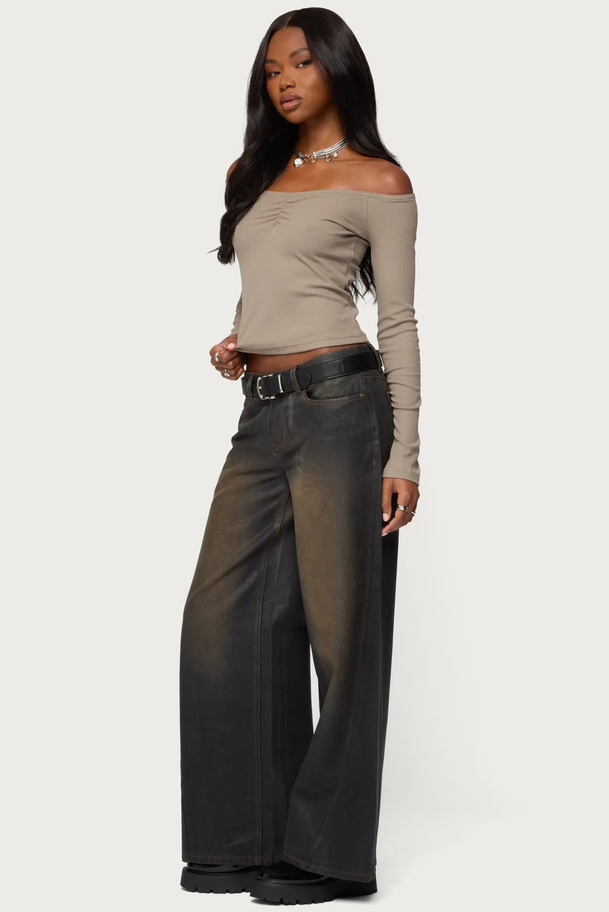 Cambria Ribbed Off Shoulder Top sold by Edikted product image thumbnail 4