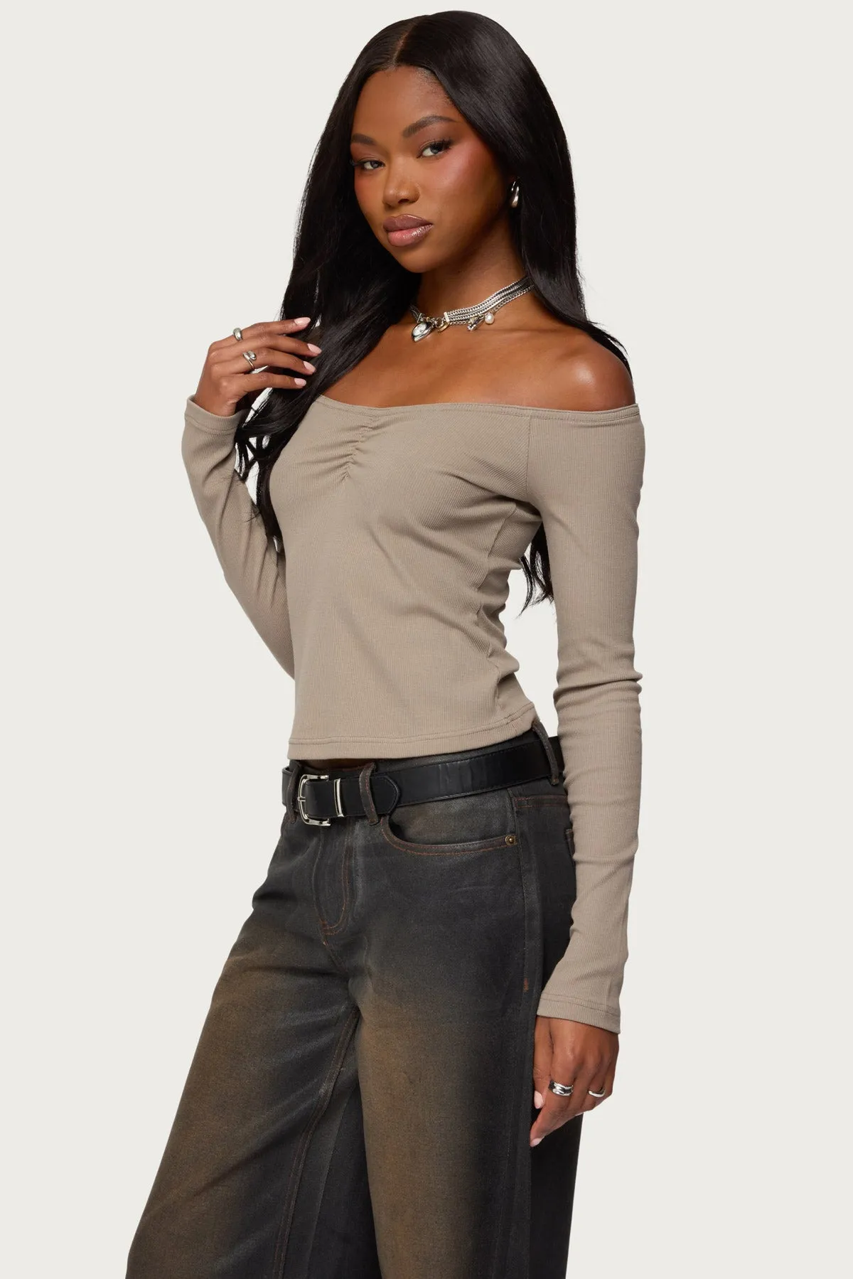 Cambria Ribbed Off Shoulder Top sold by Edikted product image thumbnail 3