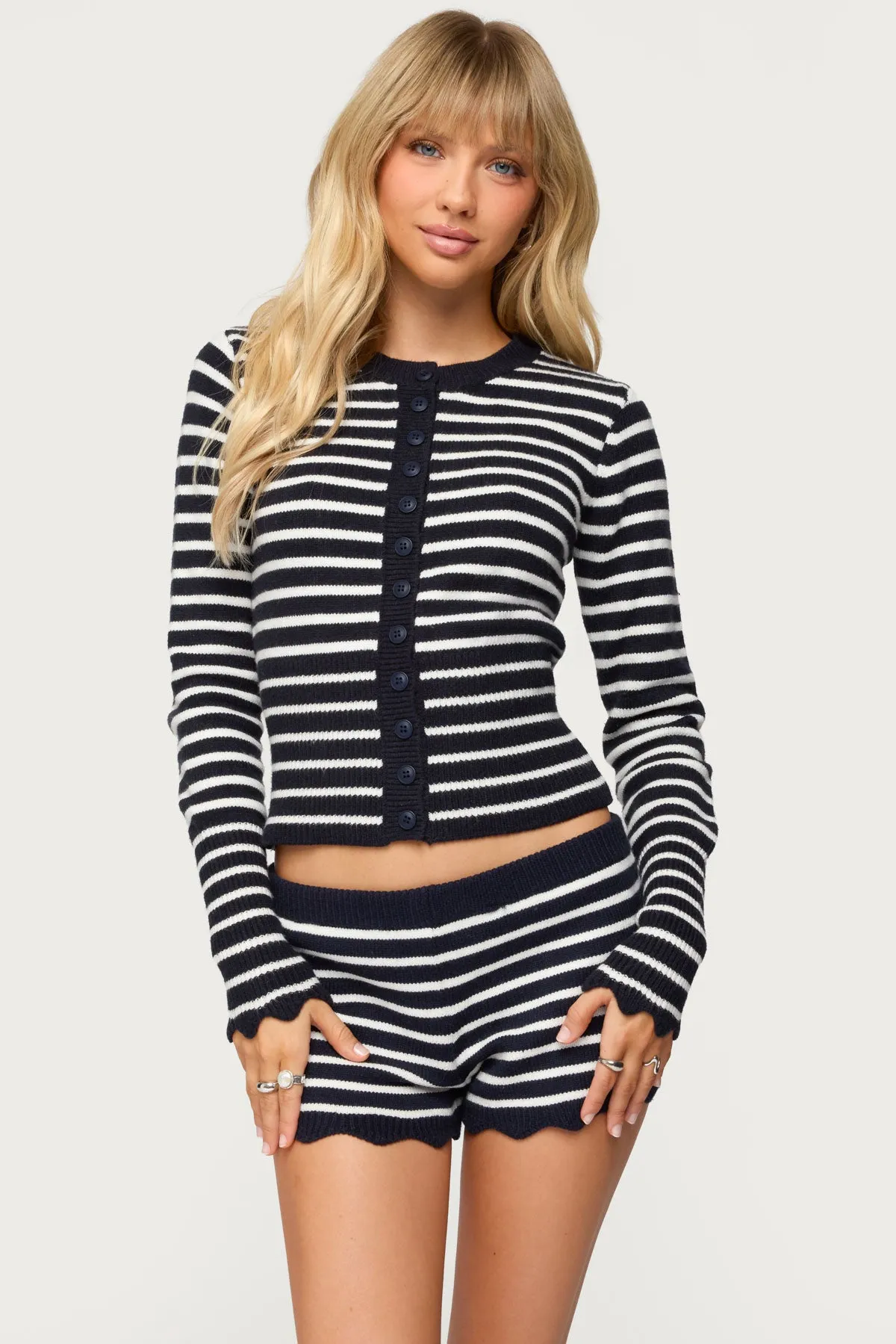 Soren Contrast Striped Knit Cardigan sold by Edikted
