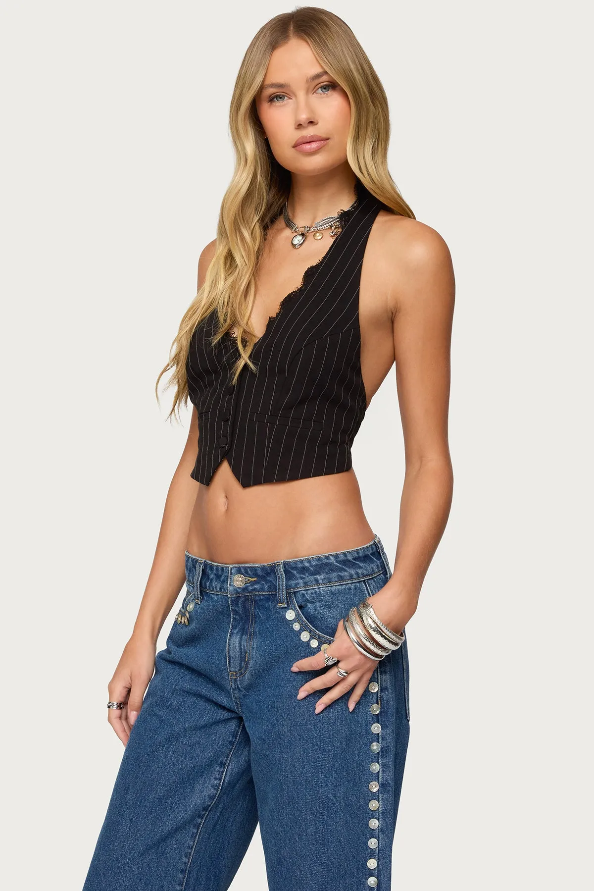 Devon Lacey Pinstripe Halter Top sold by Edikted product image thumbnail 4