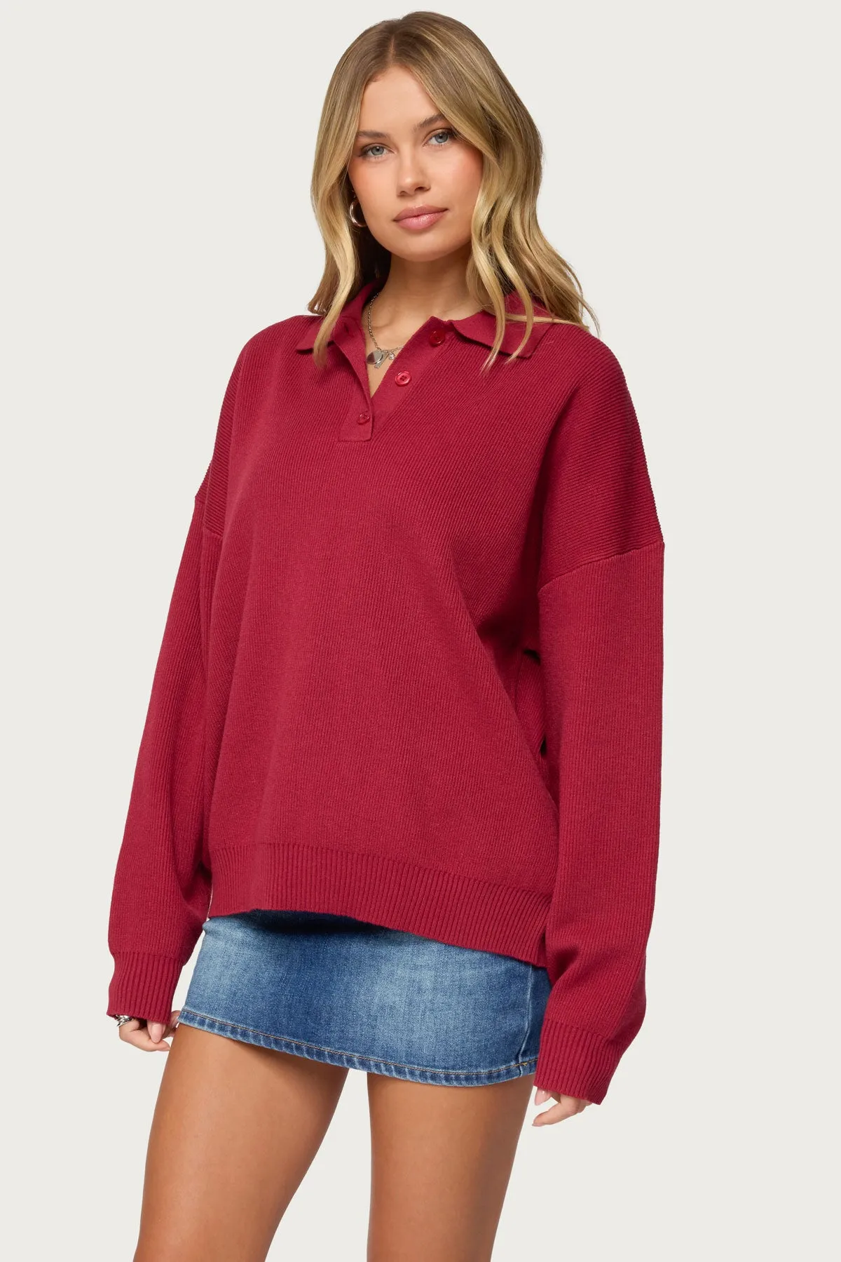 Lorie Oversized Knit Polo Sweater sold by Edikted product image thumbnail 3