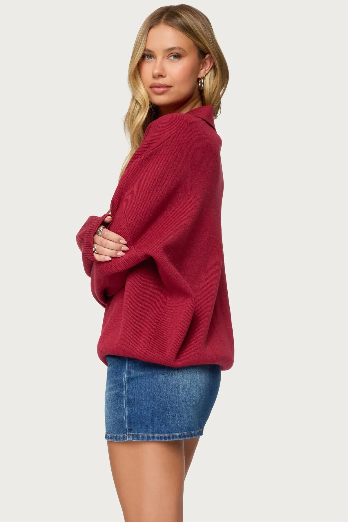 Lorie Oversized Knit Polo Sweater sold by Edikted product image thumbnail 4