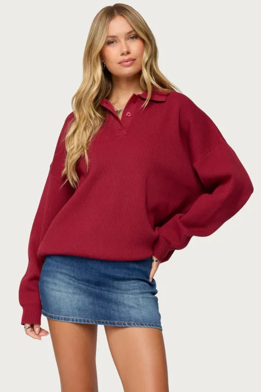 Lorie Oversized Knit Polo Sweater sold by Edikted