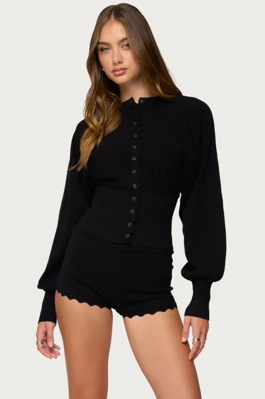 Maizy Puff Sleeve Scalloped Knit Cardigan made by Edikted