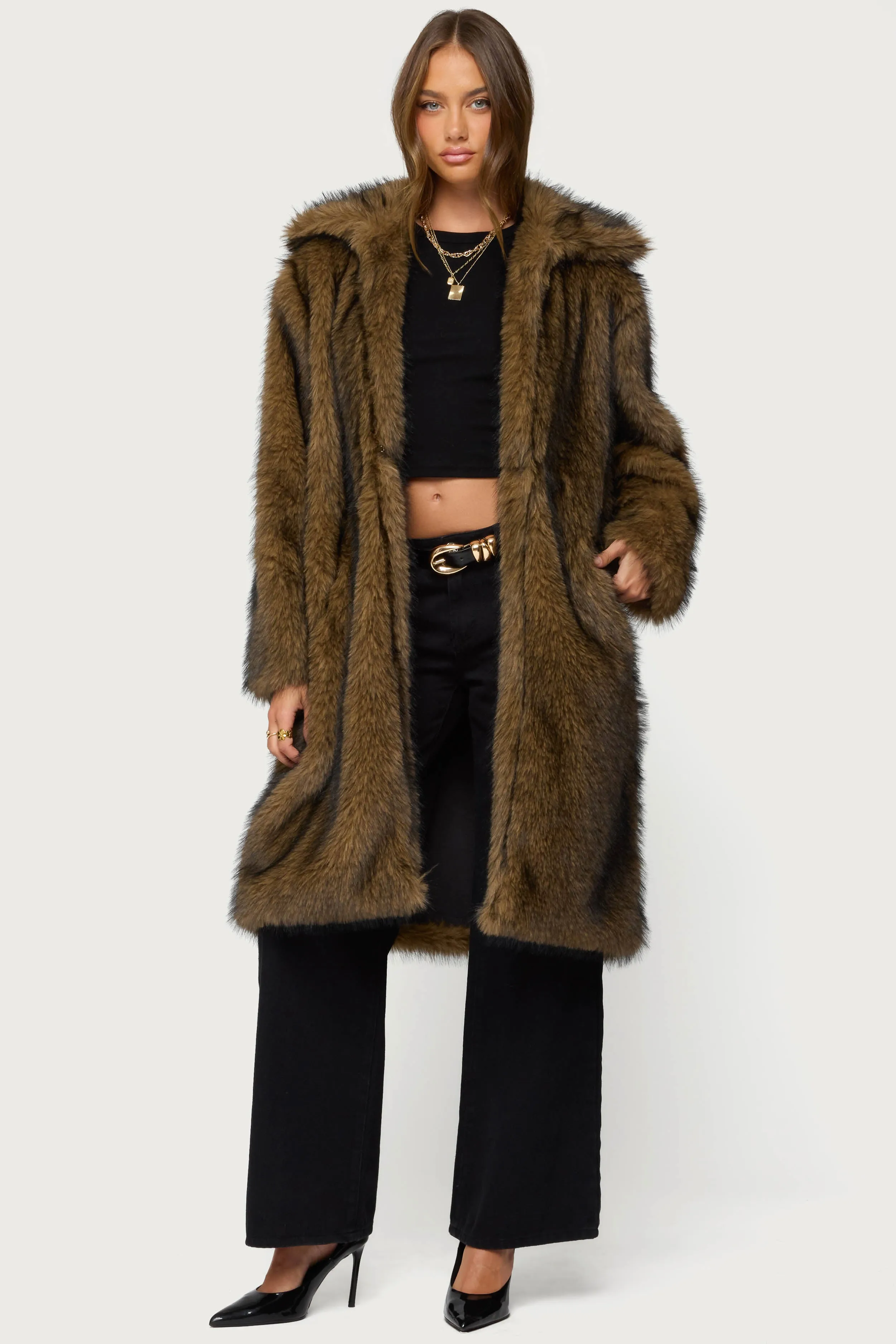 Saphira Oversized Faux Fur Maxi Coat sold by Edikted product image thumbnail 5