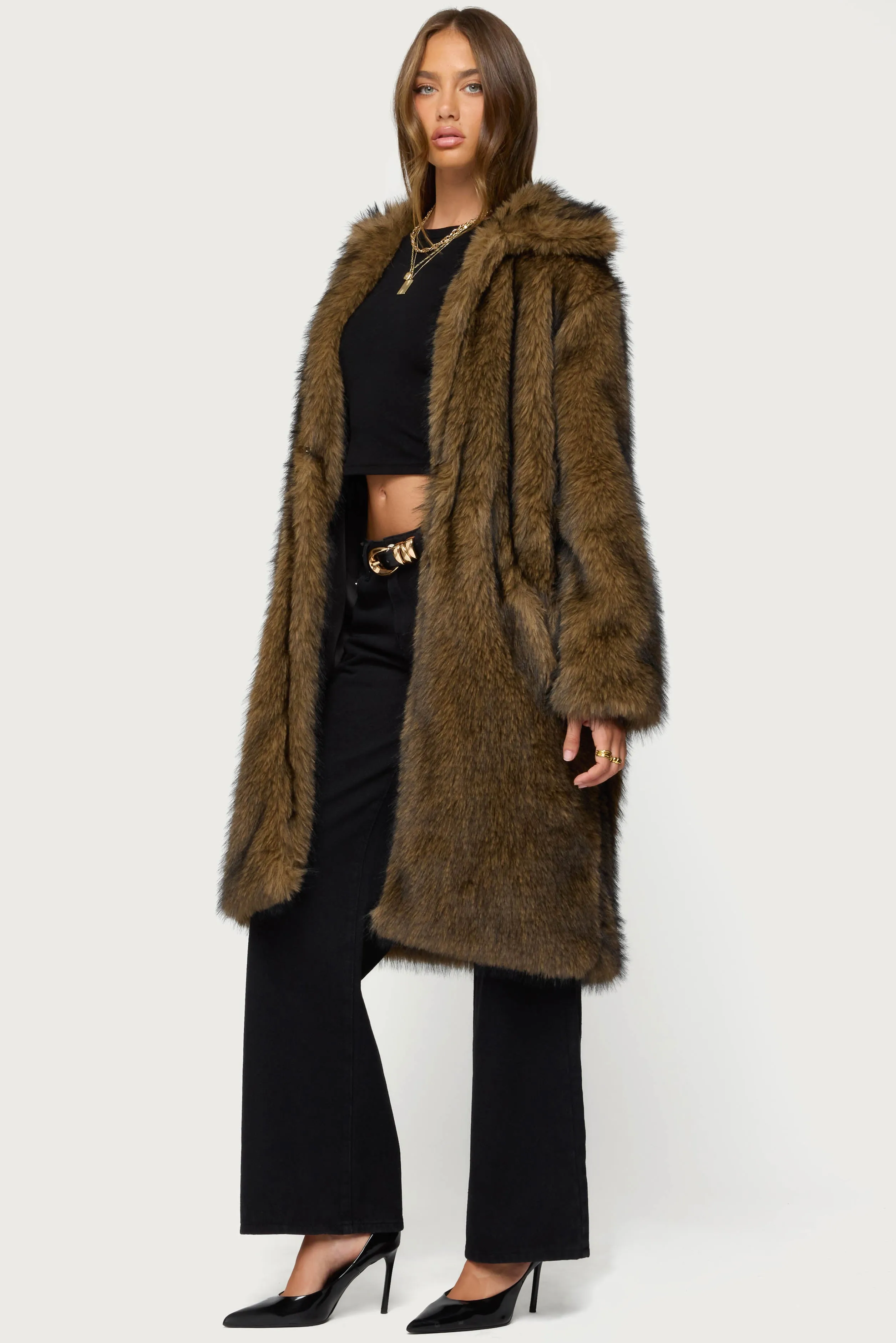 Saphira Oversized Faux Fur Maxi Coat sold by Edikted product image thumbnail 3