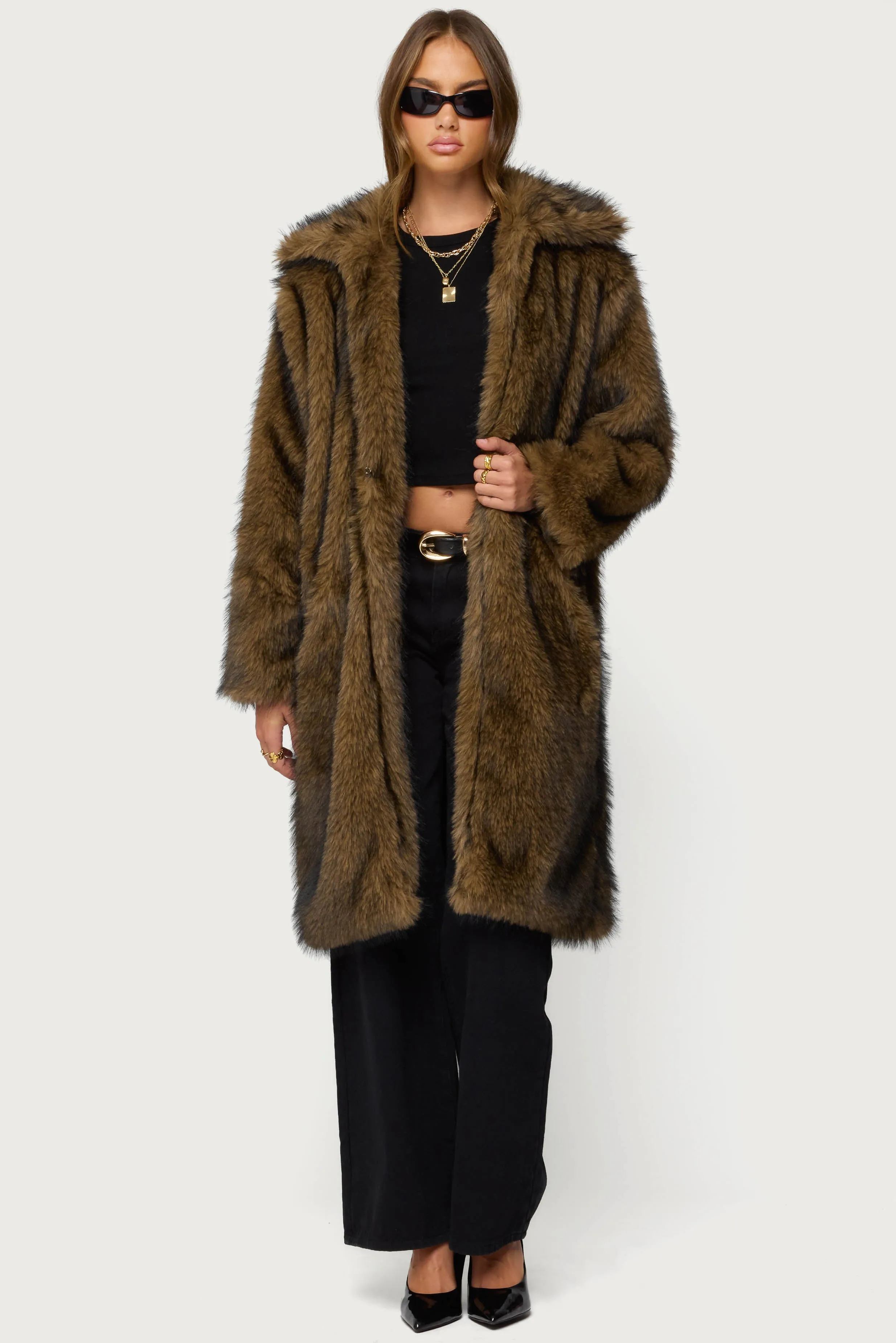 Saphira Oversized Faux Fur Maxi Coat sold by Edikted product image thumbnail 4