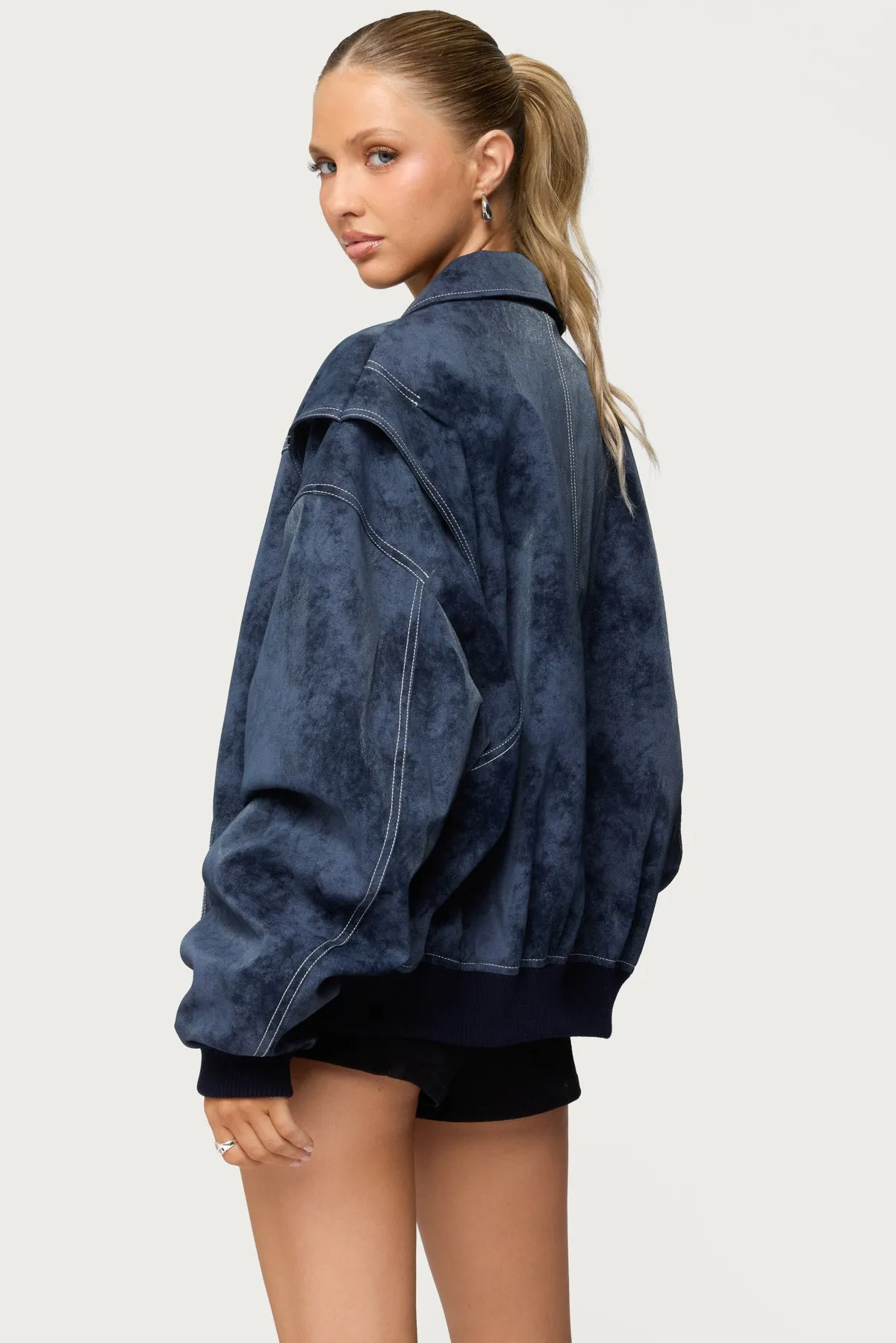 Ownley Oversized Faux Leather Bomber Jacket sold by Edikted product image thumbnail 5