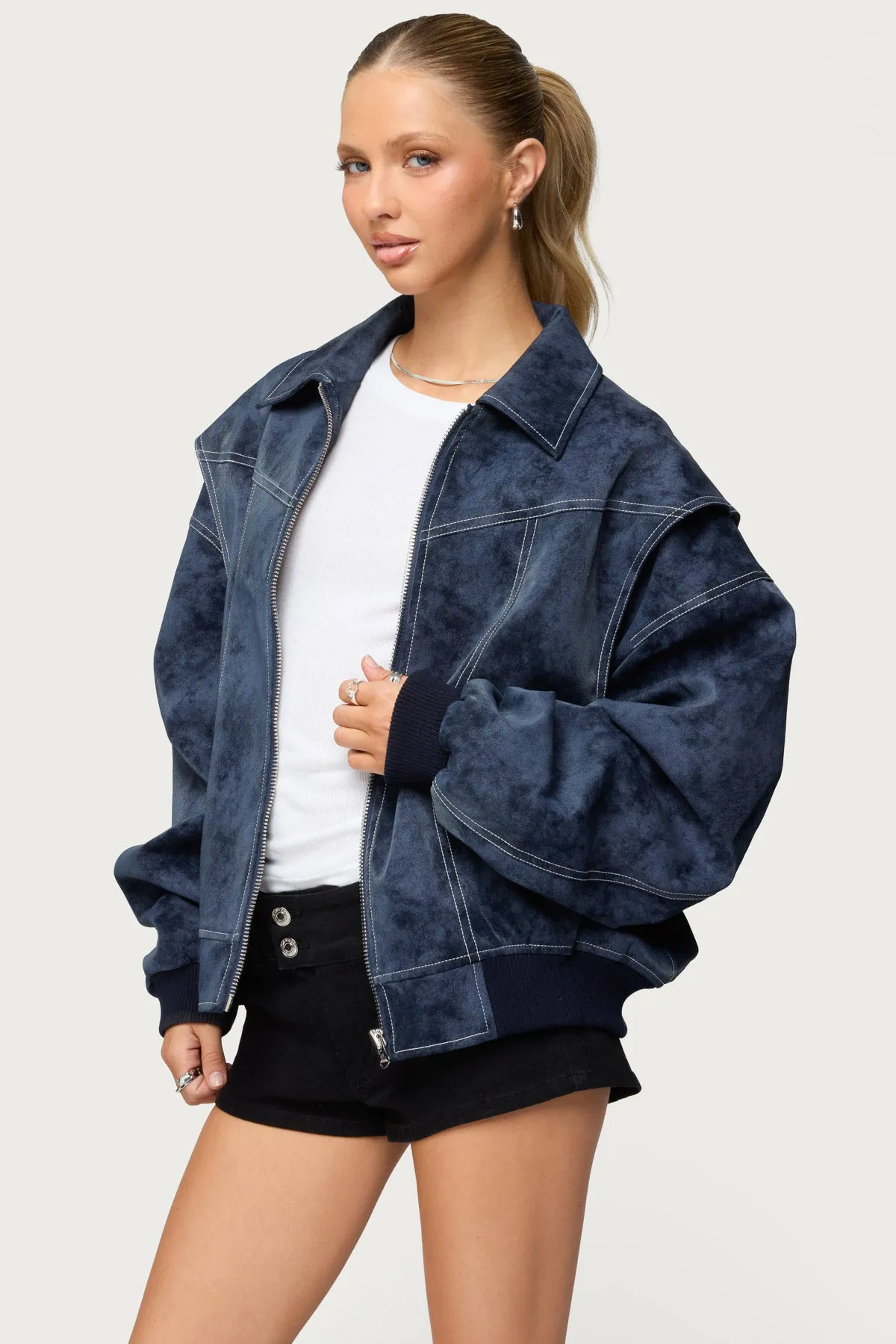 Ownley Oversized Faux Leather Bomber Jacket sold by Edikted product image thumbnail 3