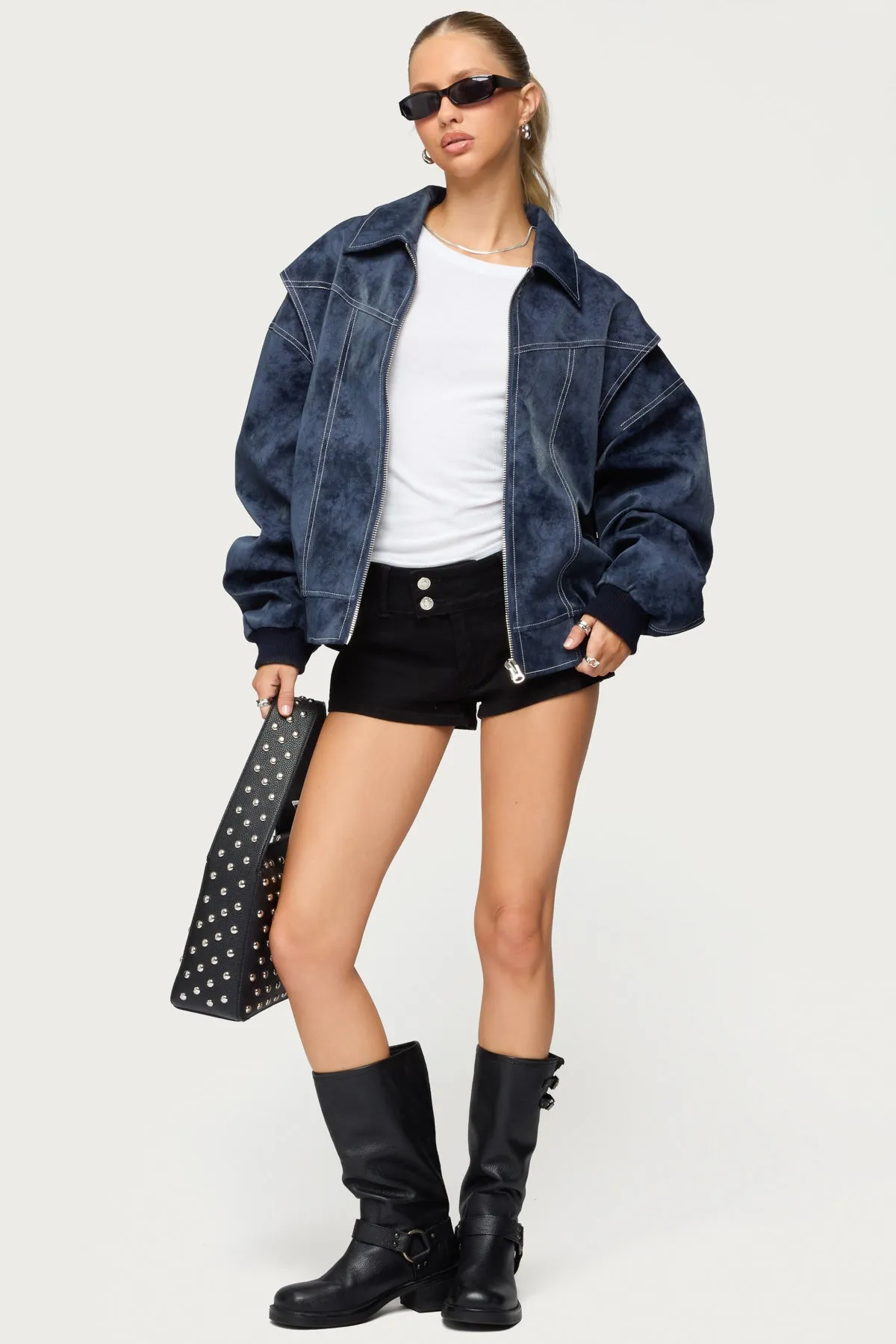 Ownley Oversized Faux Leather Bomber Jacket sold by Edikted product image thumbnail 2