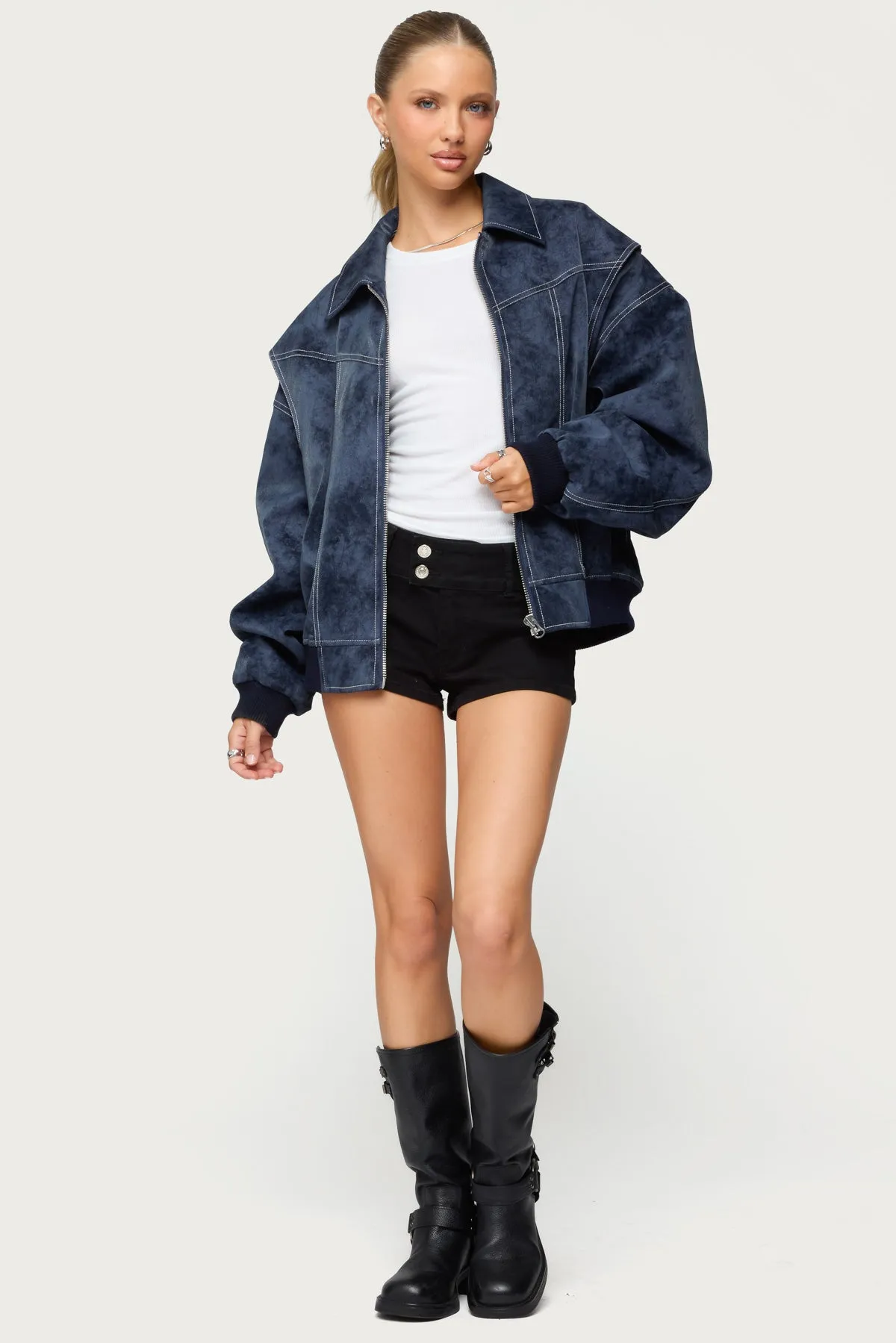Ownley Oversized Faux Leather Bomber Jacket sold by Edikted product image thumbnail 4