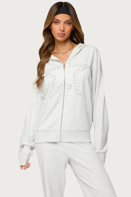 Briela Star Studded Zip Up Hoodie sold by Edikted