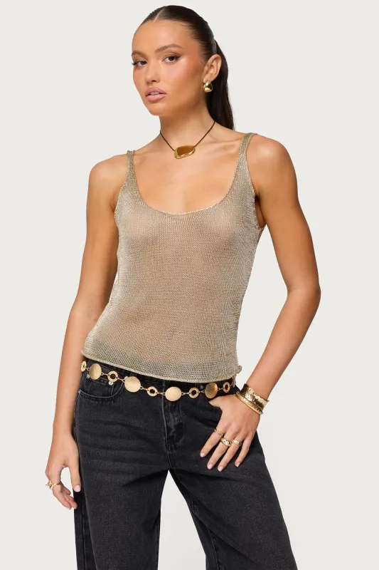 Meena Shiny Knit Tank Top sold by Edikted