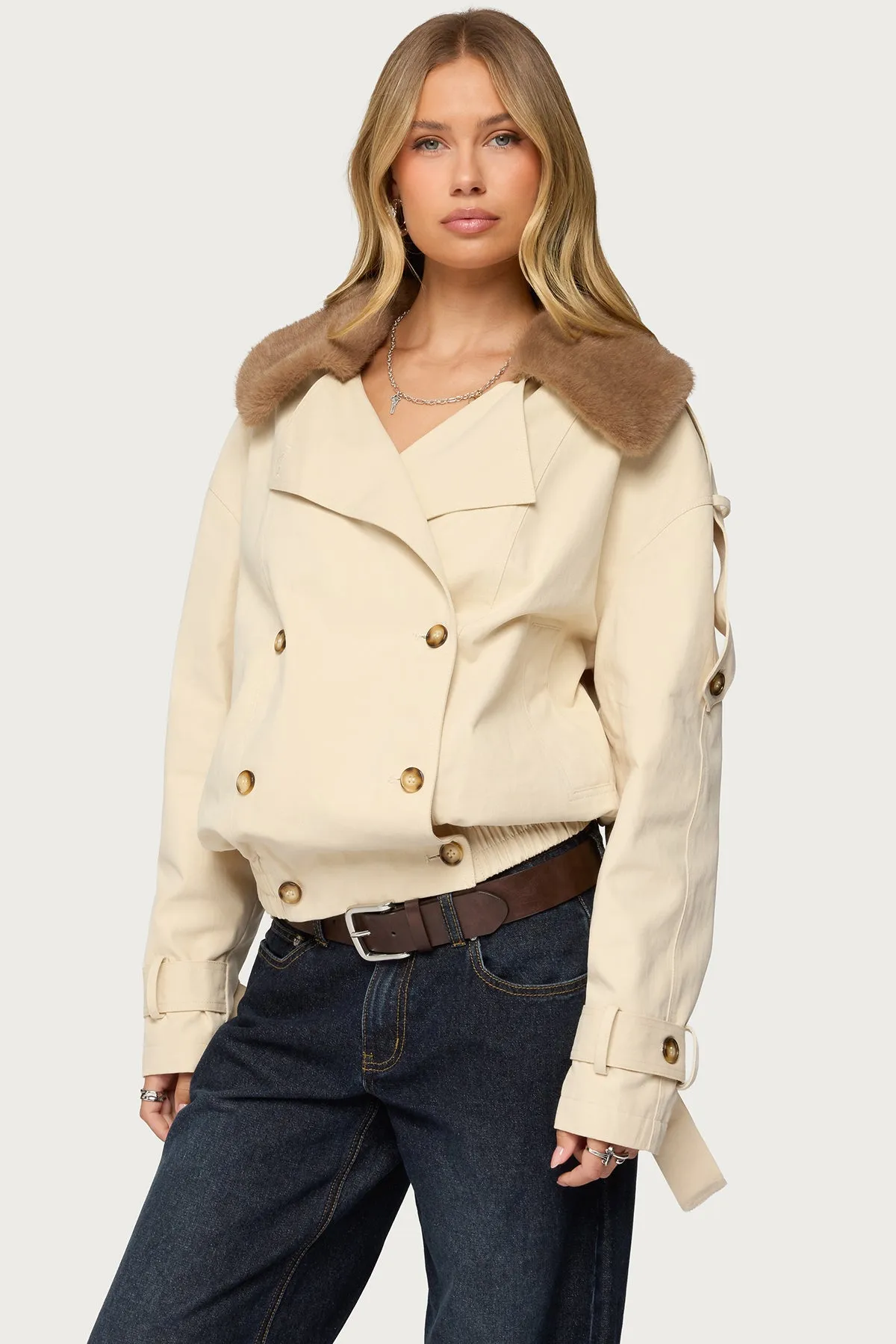Detachable Faux Fur Trench Coat sold by Edikted product image thumbnail 3
