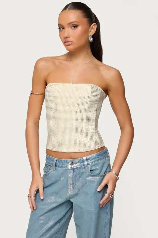 Vezza Strapless Rhinestone Corset sold by Edikted