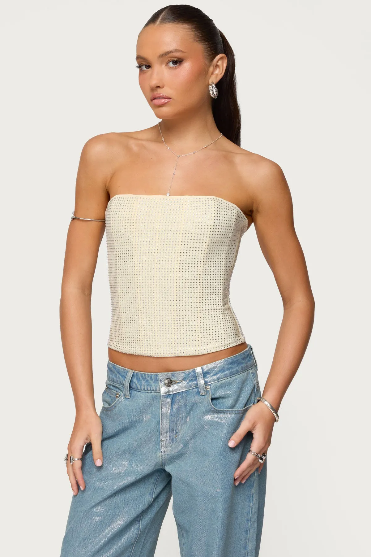 Vezza Strapless Rhinestone Corset sold by Edikted