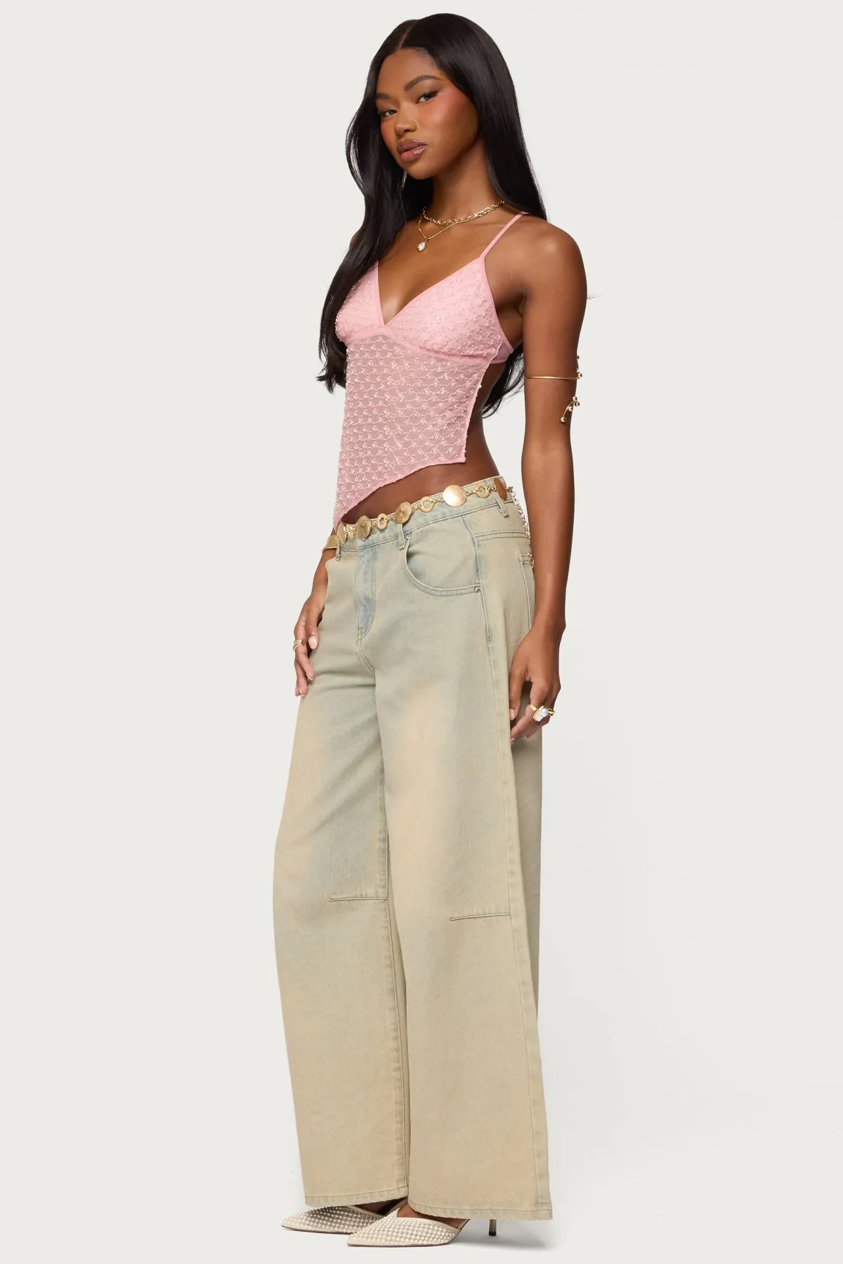 Beaded Mesh Asymmetric Backless Top sold by Edikted product image thumbnail 2