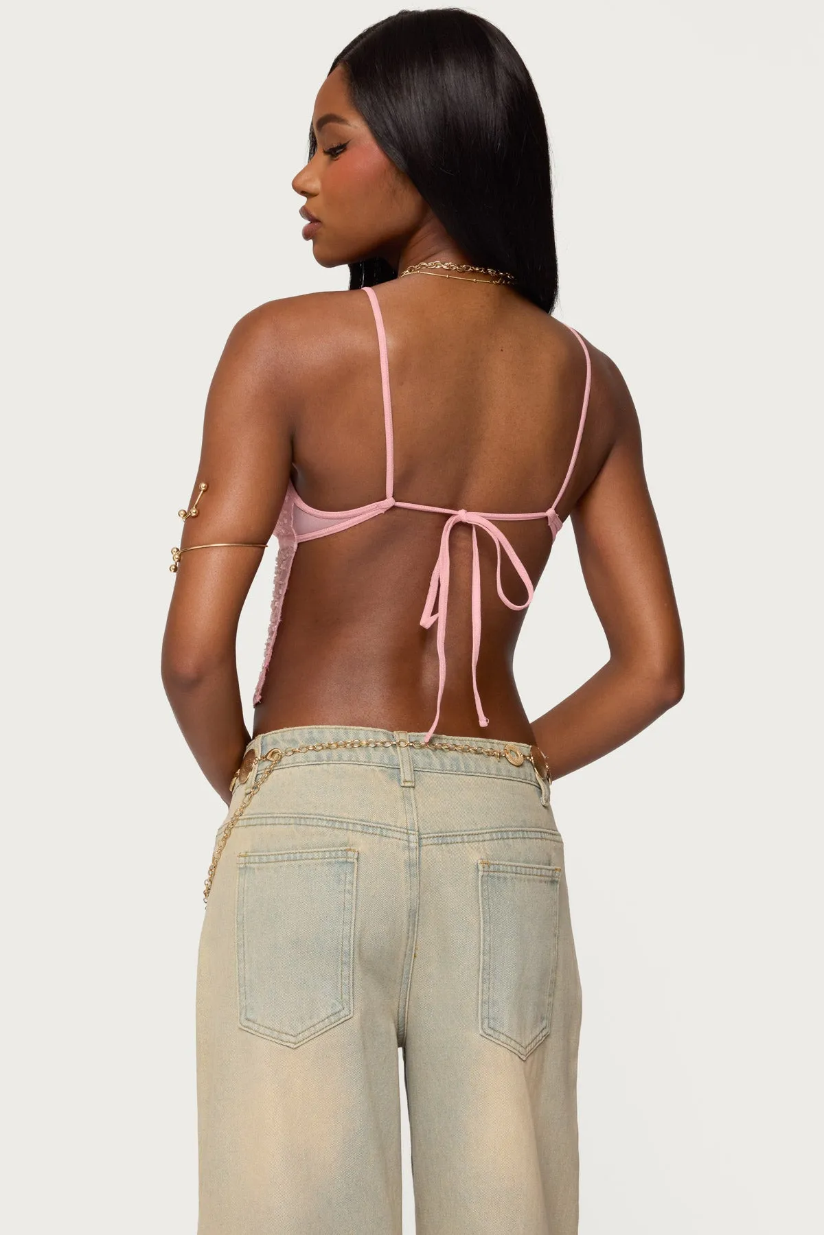 Beaded Mesh Asymmetric Backless Top sold by Edikted product image thumbnail 4