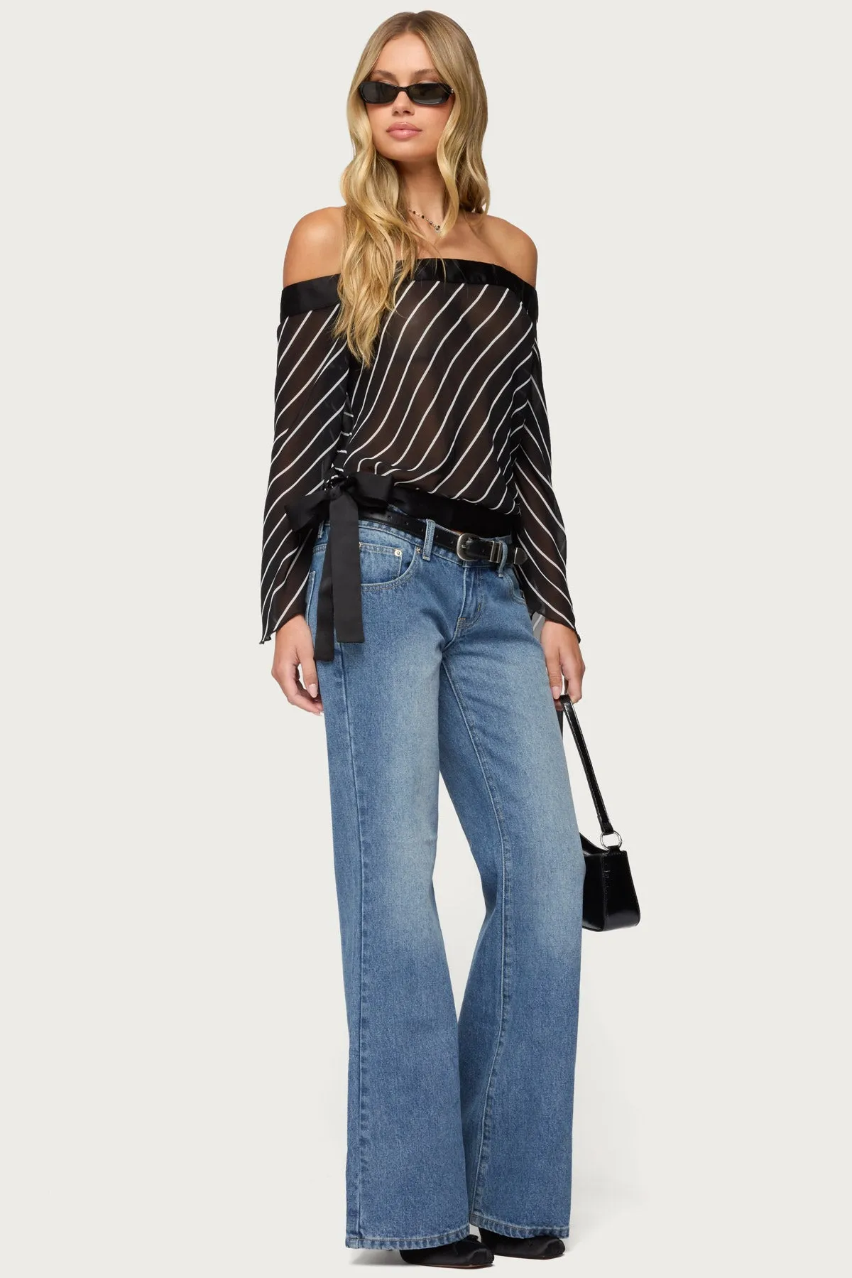 Diagonal Striped Off Shoulder Chiffon Top sold by Edikted product image thumbnail 5