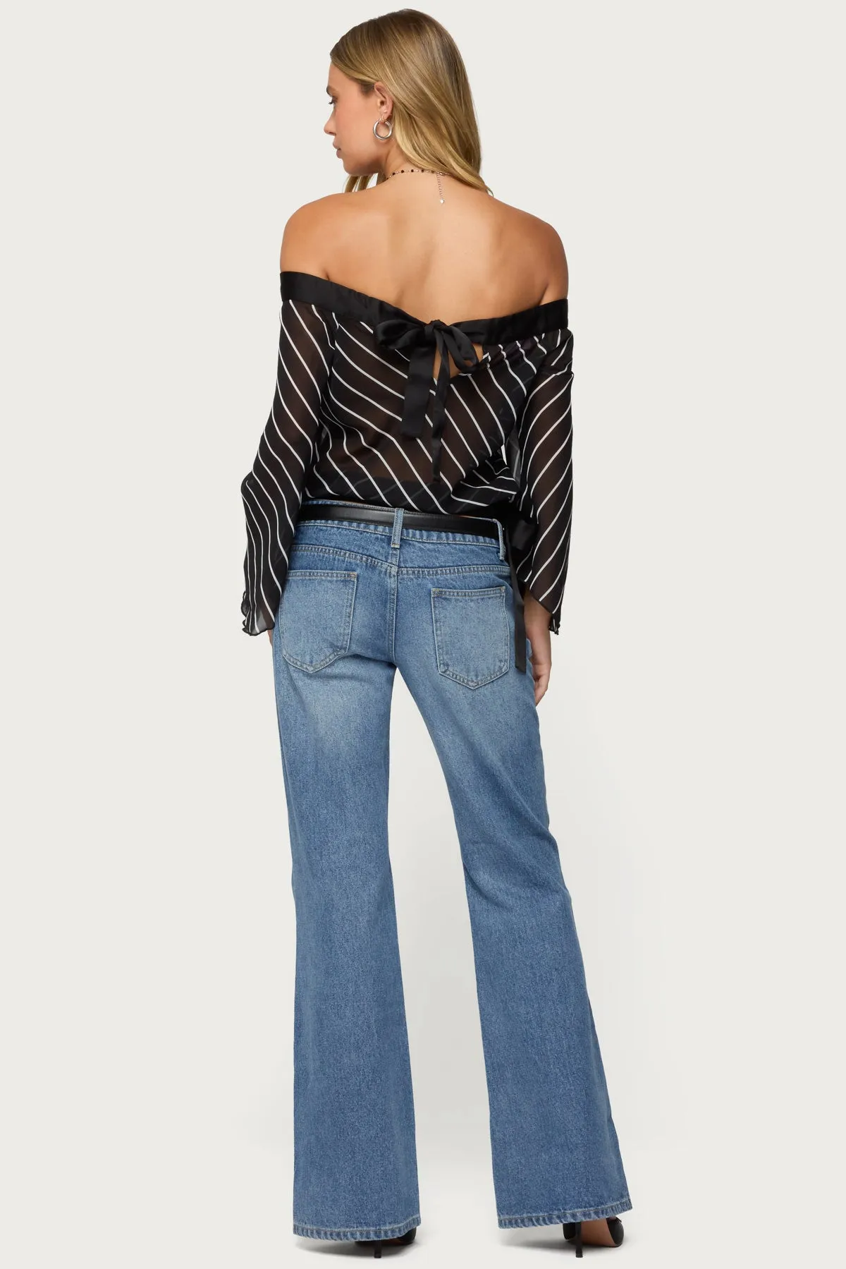Diagonal Striped Off Shoulder Chiffon Top sold by Edikted product image thumbnail 2
