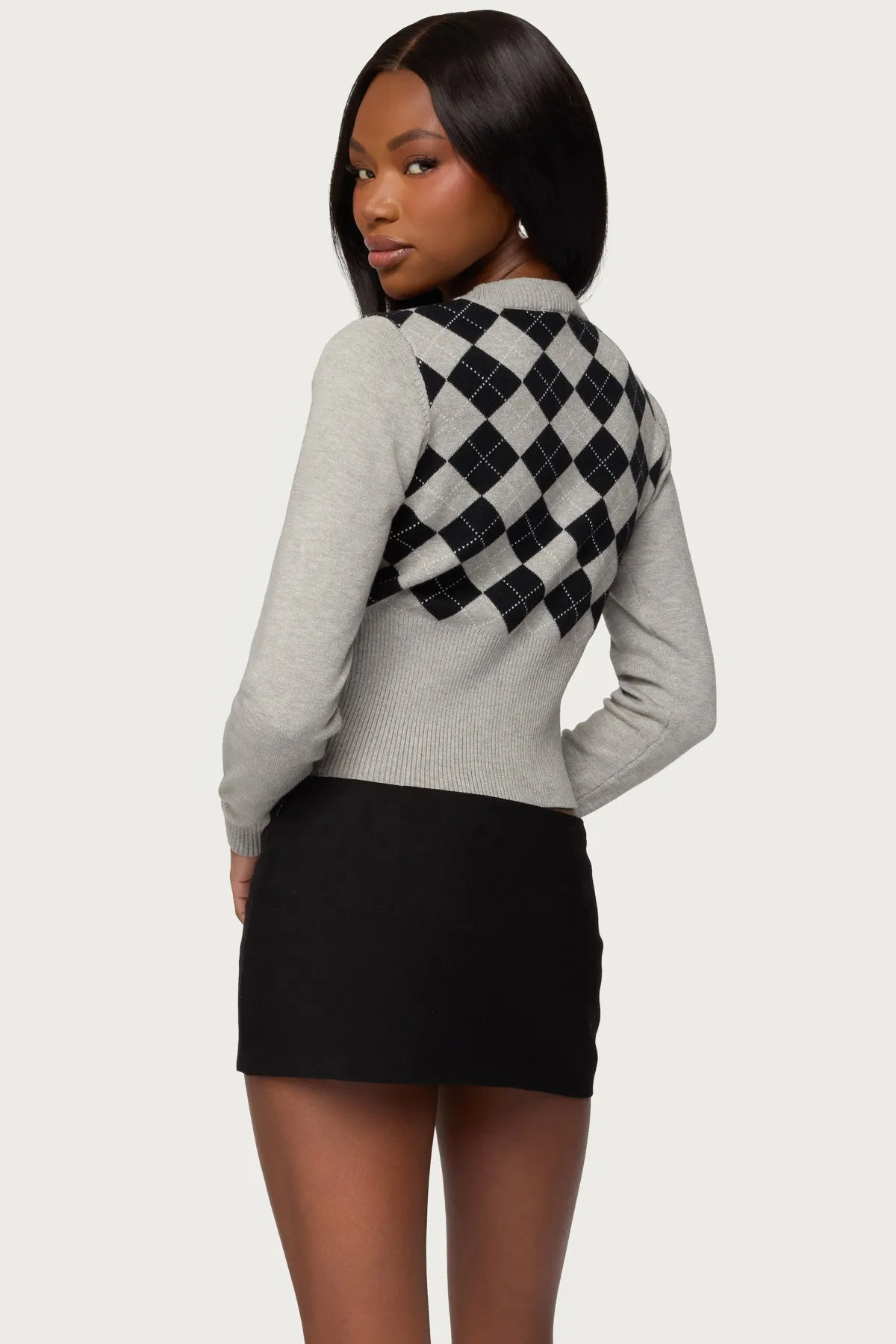 Noya Argyle Knit Cardigan sold by Edikted product image thumbnail 5
