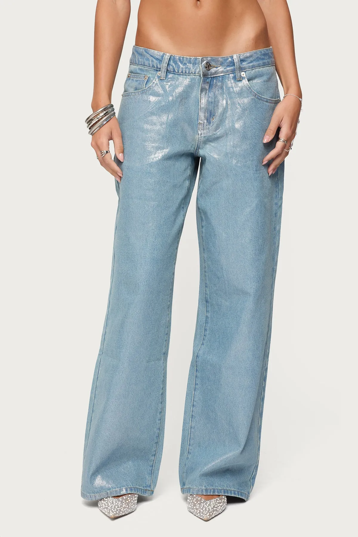 Jenney Shiny Low Rise Baggy Jeans sold by Edikted product image thumbnail 2