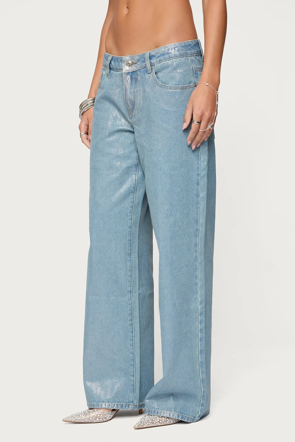 Jenney Shiny Low Rise Baggy Jeans sold by Edikted product image thumbnail 3