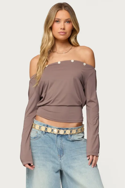 Ronee Off Shoulder Button Cutout Top sold by Edikted