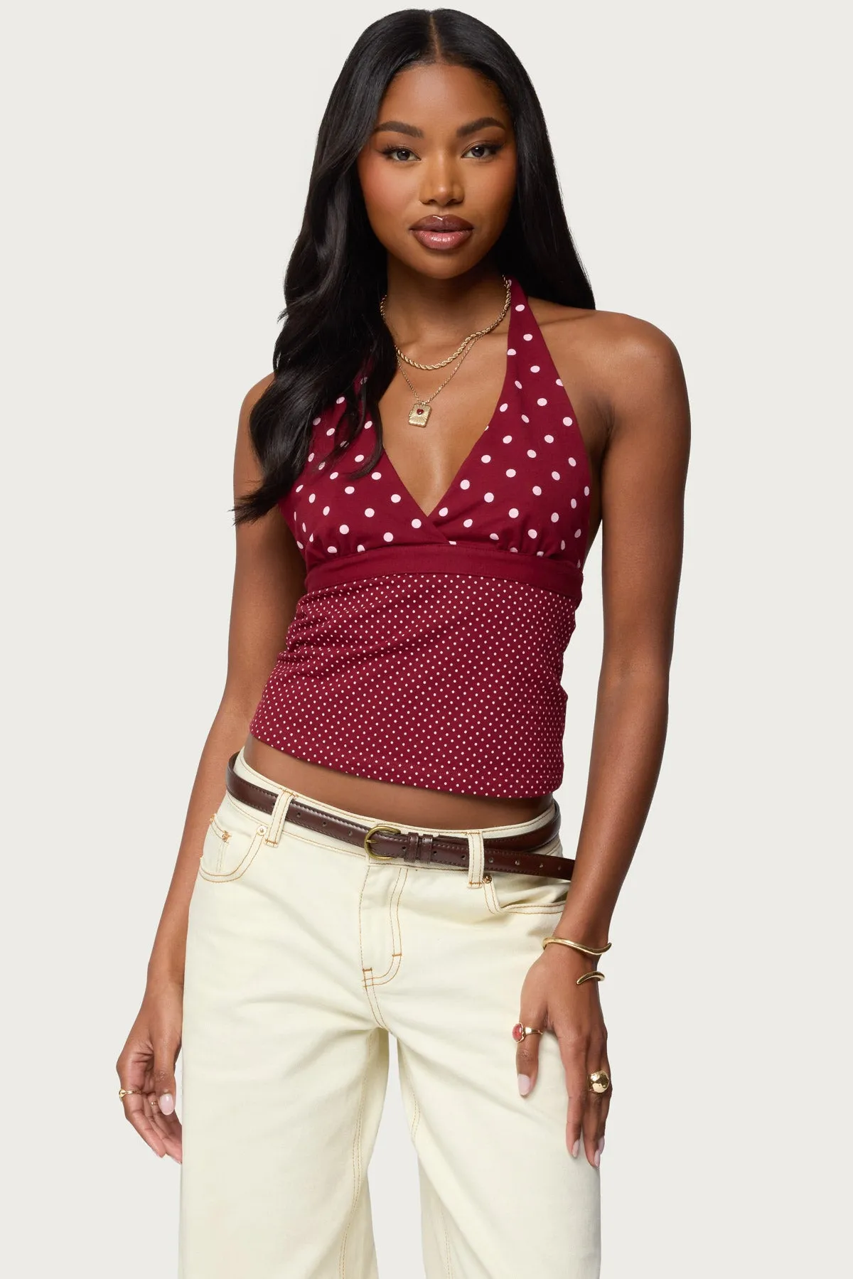 Ginny Mixed Polka Dot Halter Top sold by Edikted
