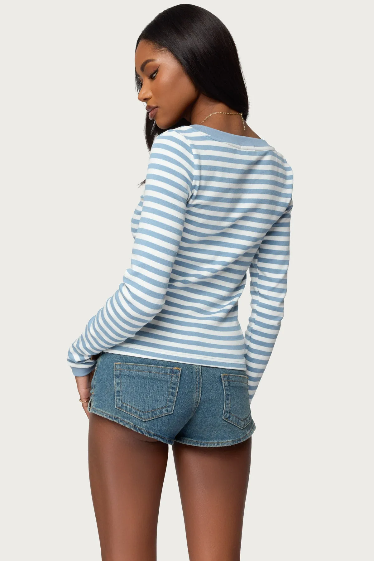 Kimi Striped Long Sleeve V Neck Top sold by Edikted product image thumbnail 5