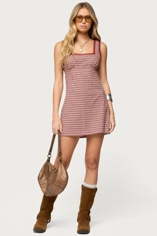 Clarren Lacey Gingham Mini Dress sold by Edikted