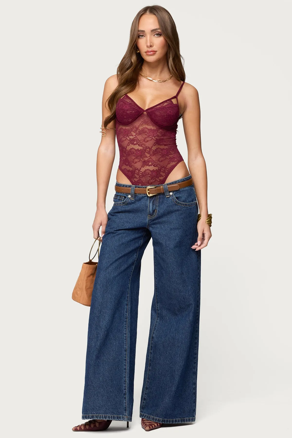 Strappy Sheer Lace Bodysuit sold by Edikted product image thumbnail 2