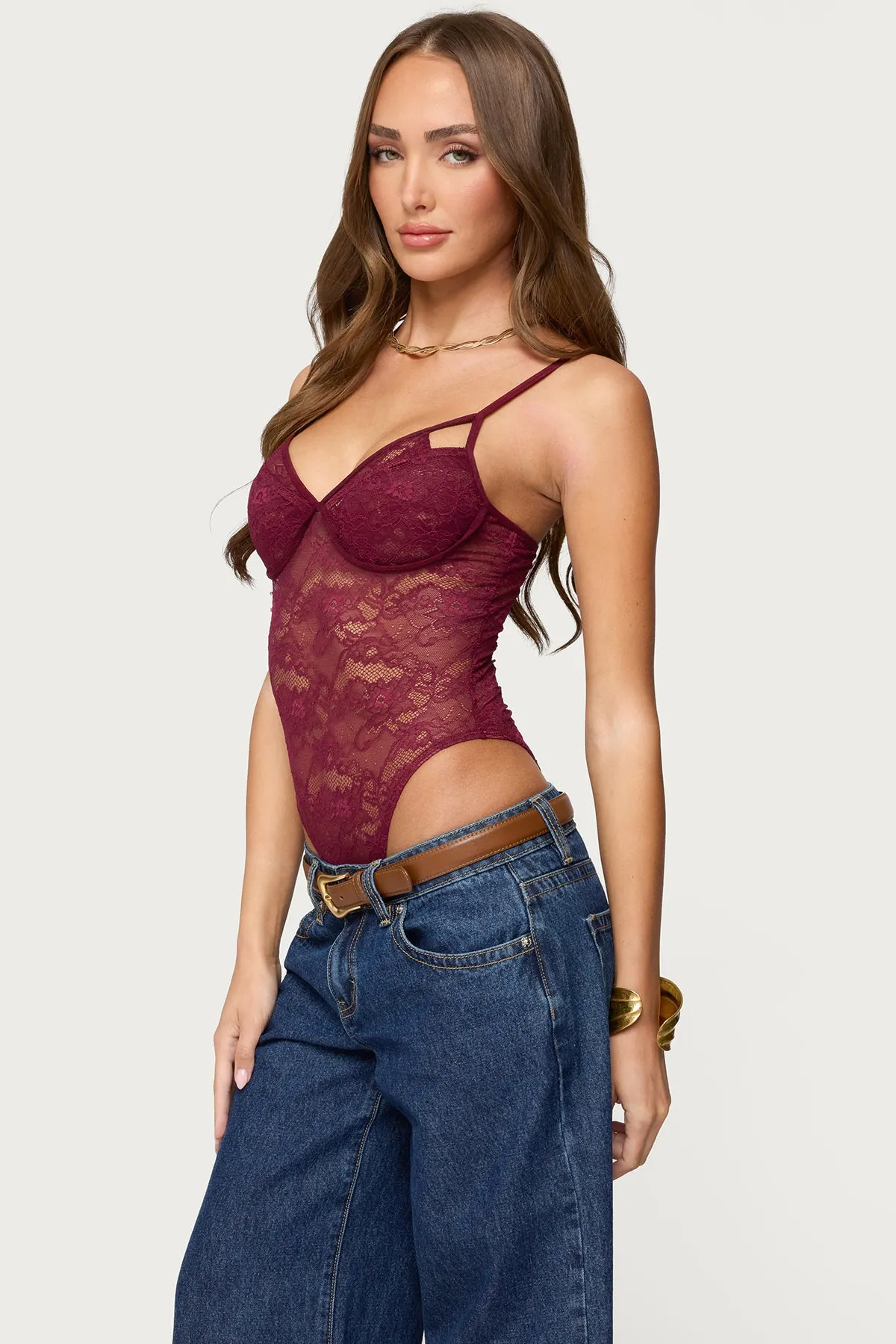 Strappy Sheer Lace Bodysuit sold by Edikted product image thumbnail 3