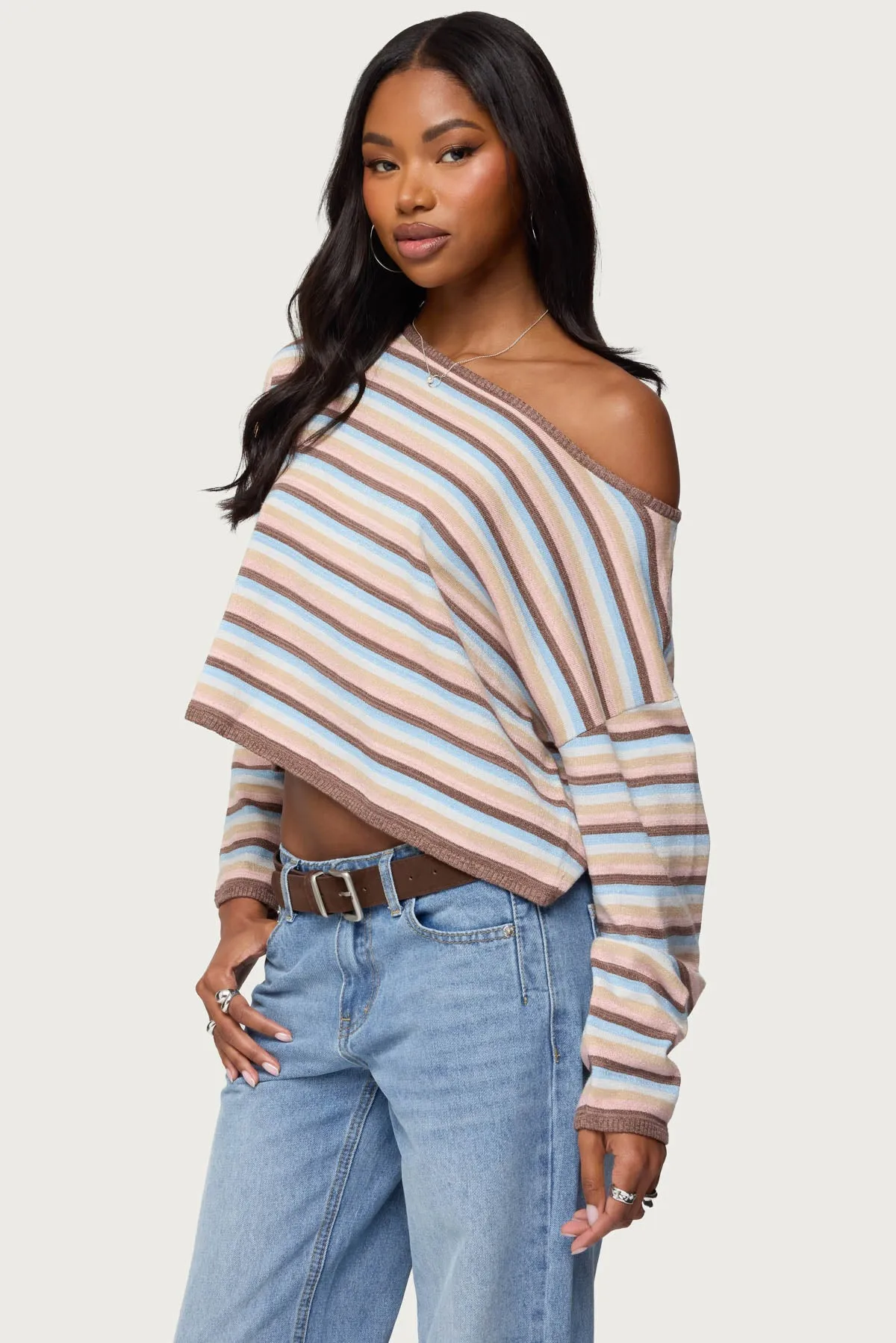 Alexis Off Shoulder Striped Knit Top sold by Edikted product image thumbnail 3