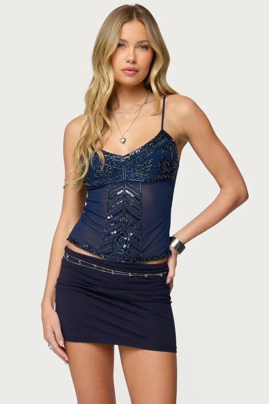 Azelia Beaded Sheer Mesh Top sold by Edikted