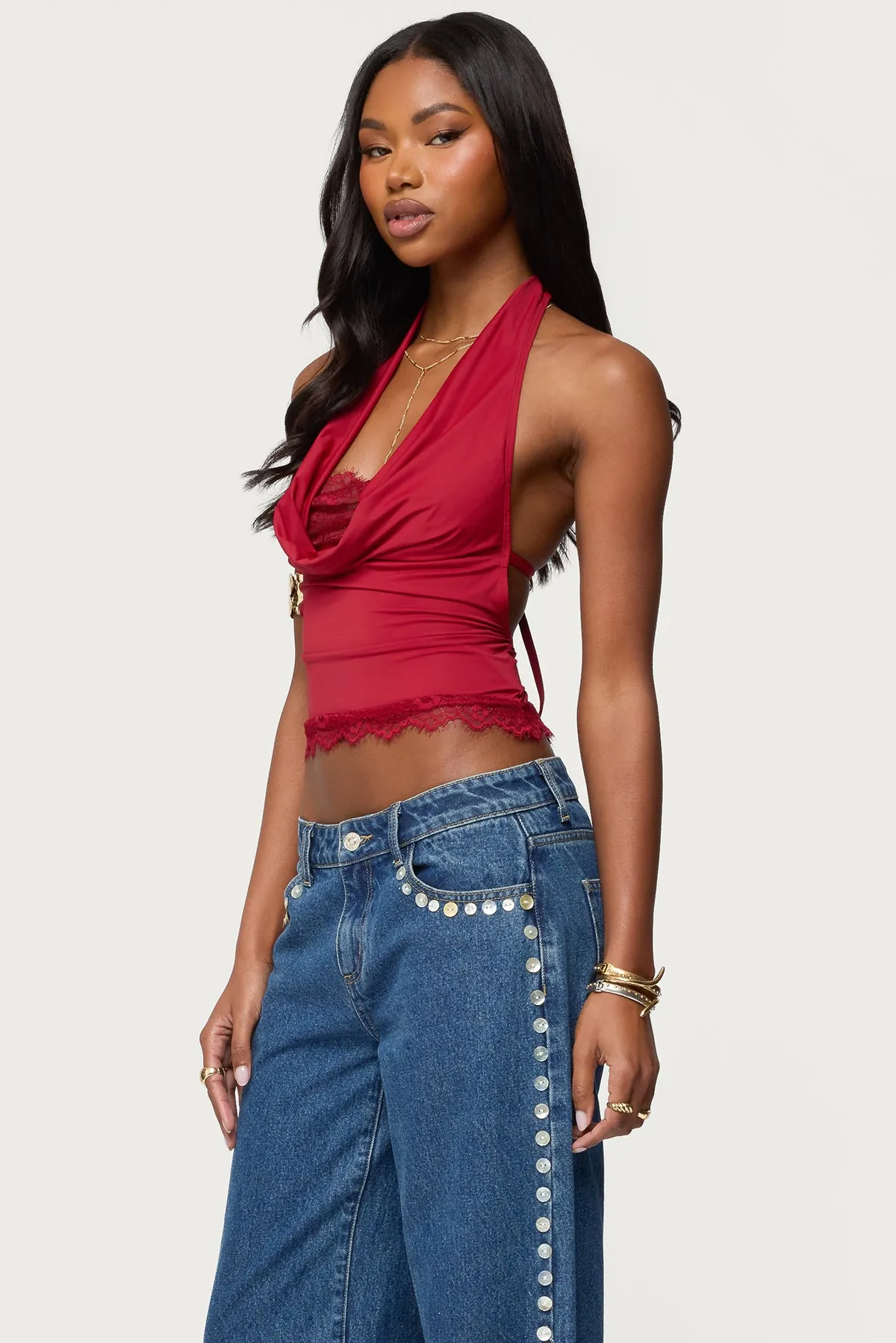 Layered Lacey Cowl Neck Halter Top sold by Edikted product image thumbnail 3