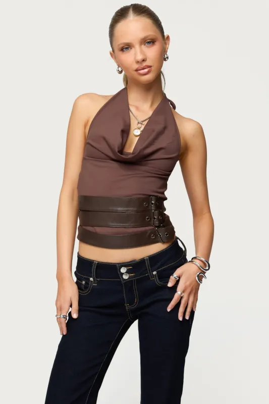 Buckle Cowl Neck Backless Top sold by Edikted