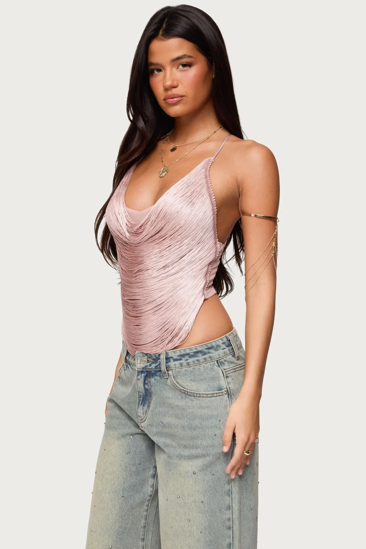 Elenie Fringed Cowl Neck Top sold by Edikted product image thumbnail 3