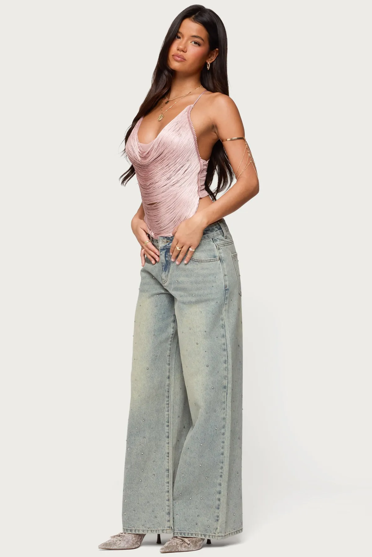 Elenie Fringed Cowl Neck Top sold by Edikted product image thumbnail 4