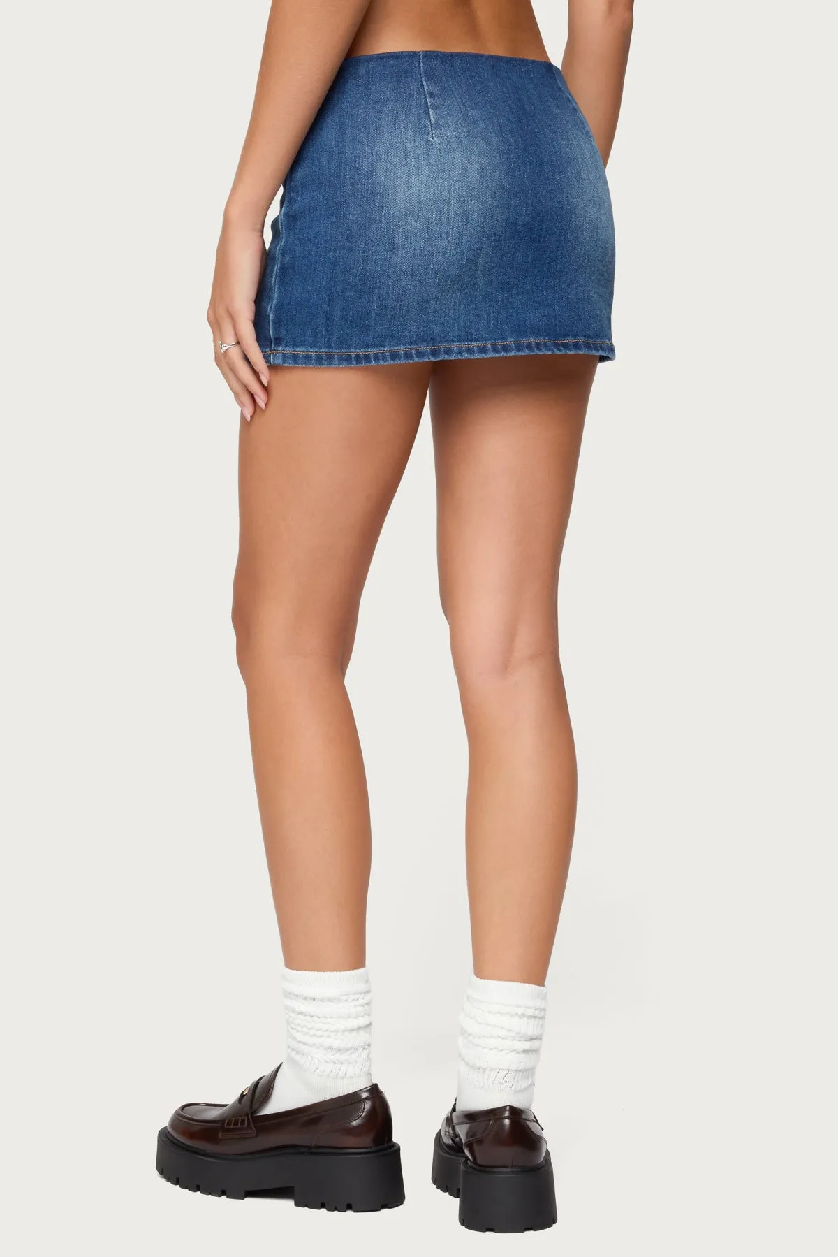 Archie Stretchy Denim Mini Skort sold by Edikted product image thumbnail 3