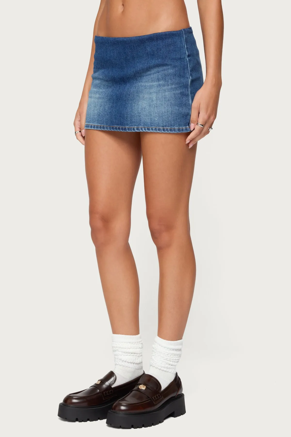 Archie Stretchy Denim Mini Skort sold by Edikted product image thumbnail 4